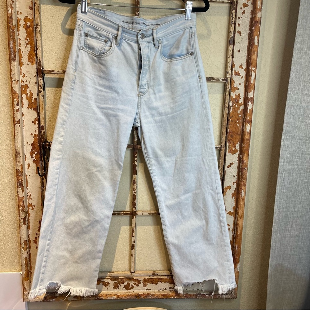 American Eagle Outfitters Wide Leg Crop Light Blue Size 2 Buttonfly Jeans